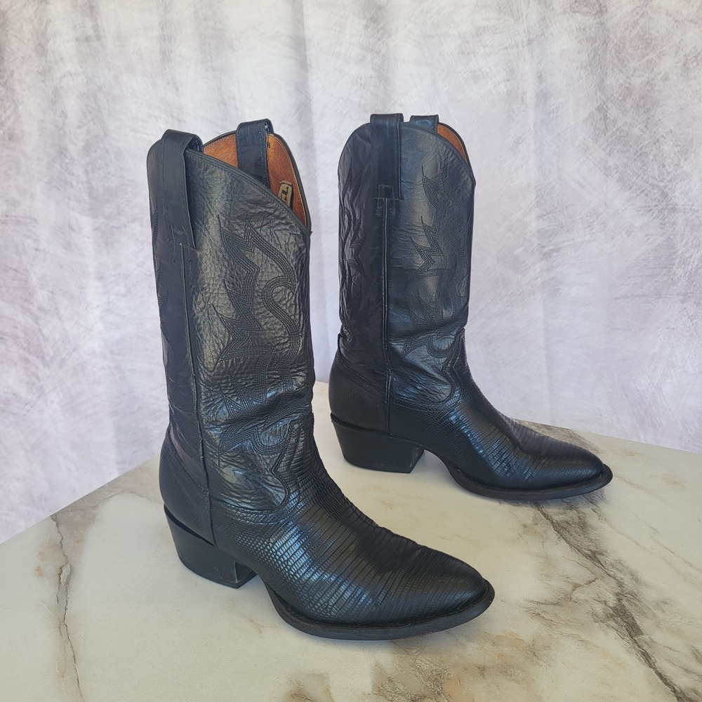 Terra Collection Genuine Lizard Western Cowboy Boots Black Size 6.5 M Men's